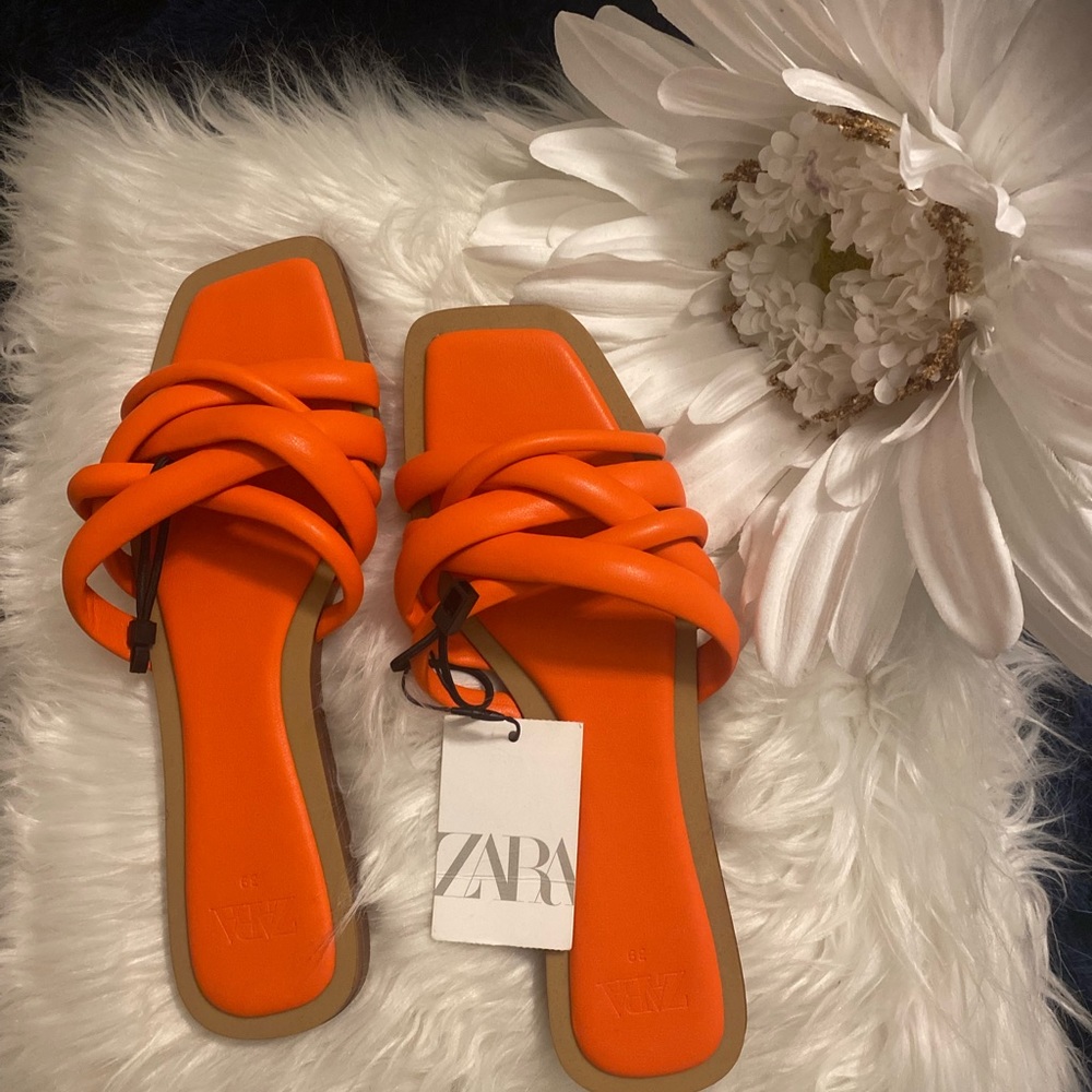 Zara orange flat sandal